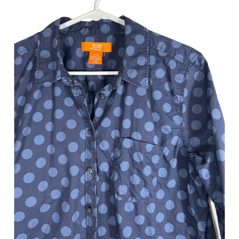Joe Fresh‎ Mens XL Navy Blue Polka Dot Cotton Button Down Long Sleeve Shirt